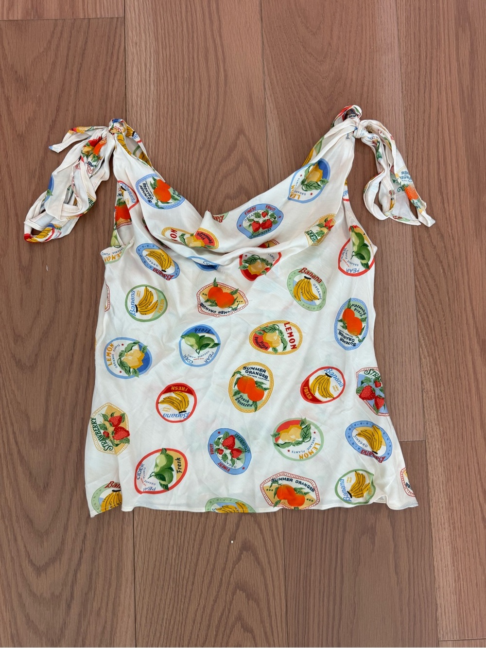 Astr Cream Fruit Medallion Tie-Shoulder Tank Top